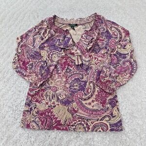 Lauren Ralph Lauren Shirt Women Small Paisley Cottagecore Boho Grandmillennial